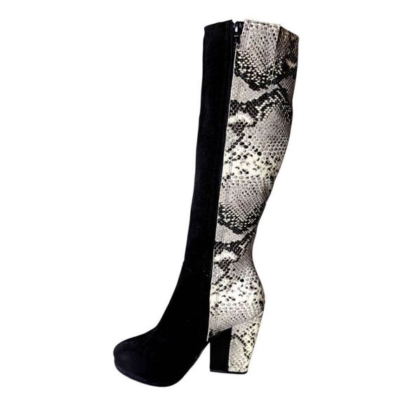 POUR LA VICTOIRE Tall Snakeskin Black Suede Heeled Boot Size 7.5 - Picture 1 of 9